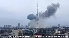 Smoke after a missile attack targeting the Ukrainian capital’s television centre in Kyiv